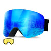 Frameless Magnetic Ski Goggles with Dark Blue Mirror Lens, OTG Anti-Fog for Men & Women