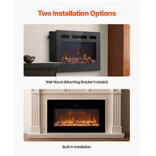 30-Inch Electric Fireplace, 1500W, Wall-Mounted/Recessed, Flat Style with Remote Control