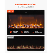 50-Inch Electric Fireplace, 1500W, Three-Sided Glass, Wall-Mounted/Recessed