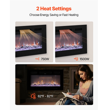42-Inch Electric Fireplace, 1500W, Wall Mounted & Recessed, Flat Style, with Remote Control