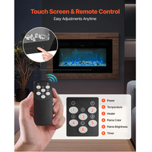 36-Inch Electric Fireplace, 1500W, Wall-Mounted & Recessed, Flat Style, with Remote Control