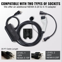 16A 120V/240V NEMA 6-20P Plug & 5-15 Adapter With 28ft Cable EV Charging Station For SAE J1772
