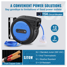 80ft Retractable Extension Cord Reel 12AWG/3C SJTOW Power Cord