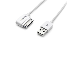 6' Left Angle Apple 30-pin Dock Connector to USB W/ Stepped Connector Cable White USB2ADC2ML