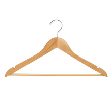 17" Flat Suit Hanger W/ Chrome Hook & Wooden Bar Econoco WH1761BNC (Pack of 100)