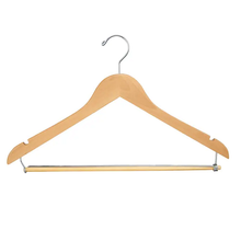 17" Flat Suit Hanger W/ Chrome Hook & Wooden Lock Bar on Spring Econoco WH1761LBNC (Pack of 100)