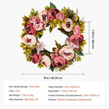 19 Inch Pink Peonies Hydrangeas Year Round Wreath Artificial Decorative Wreath WA53362