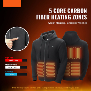 7.4V Battery-Powered Electric Heated Zip Up Sweatshirt for Men & Women, 5 Heating Zones, Lightweight Warm Outdoor Hoodie, Size XXXL, Black