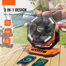 13 Inch Portable Rechargeable Fan with LED Lantern 4-Speed Adjustable, 45°/90° Automatic Swivel, Timer, USB Battery-Powered Fan