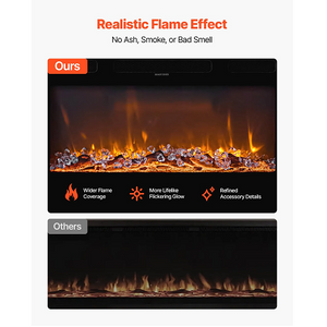 72-Inch Electric Fireplace, 1500W, Wall-Mounted & Recessed, Flat Style, with Remote Control