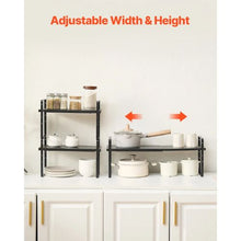 "Adjustable 2-Tier Kitchen Cabinet Shelf Organizer - Expandable Stackable Storage Riser for Pantry Bathroom & Office (Black)"