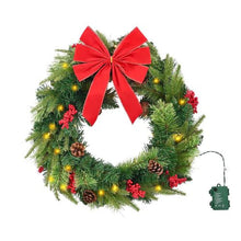 24" Pre-Lit Artificial Christmas Wreath and 50 LED Lights with Timer and Decorated