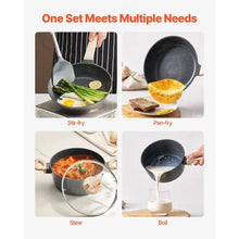 Pots and Pans Set Nonstick Granite Cookware Set for Kitchen (17 Piece) Black"