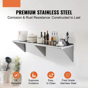 18 X 72 In Stainless Steel Shelf Wall Mounted Floating Shelving with Brackets for Kitchen WMS1872