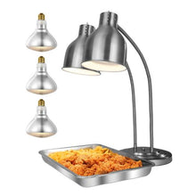 500W Electric Food Heating Lamp, Dual-Head Stainless Steel Warmer with 3 Bulbs for Catering Kitchen and Buffet Stations