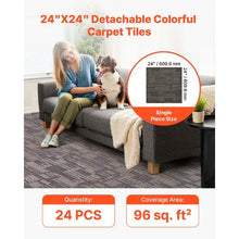 24 x 24 Reusable Carpet Tiles – Modular Soft Padded Squares for 96 sq. ft. DIY Installation in Living Room, Bedroom, Office (Gray & Brown 24 pcs)
