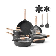 Pots and Pans Set Nonstick Granite Cookware Set for Kitchen (17 Piece) Black"