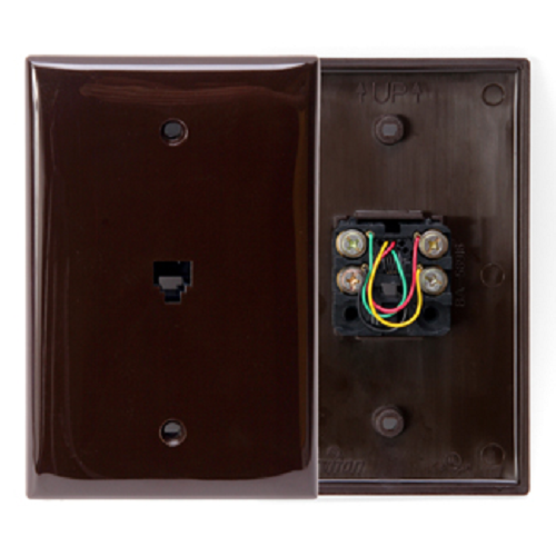 6P4C Midsize Telephone Wall Jack Brown 40539-PMB