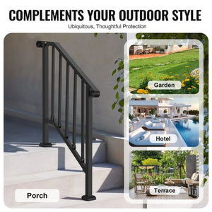 2-3 Steps Black Porch Deck Handrails for Outdoor for Seniors