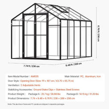 8 x 10' Ft Outdoor Walk-in Greenhouse for Garden Polycarbonate Greenhouse AM035