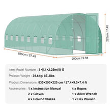 28 x 10 x 7.5' Ft Green Galvanized Frame PE Cover Walk-in Tunnel Greenhouse VV-TG-206-PE