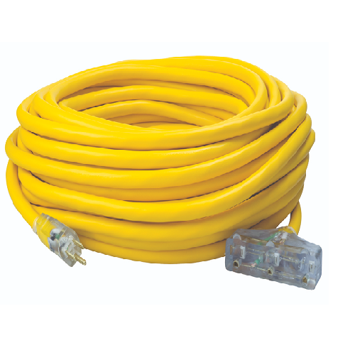 100'ft Yellow Tritap Extension Cord 10/3 Power Light Indicator Sjeow Outdoor Cold Weather 3589SW0002