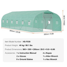 29.53x9.84x6.6 Ft Green Galvanized Frame PE Cover Walk-in Tunnel Greenhouse HS-F039