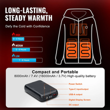 7.4V Battery-Powered Electric Heated Zip Up Sweatshirt for Men & Women, 5 Heating Zones, Lightweight Warm Outdoor Hoodie, Size XXXL, Black
