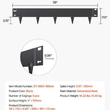 39 x 4 Inch Black Rust-Resistant Garden Edging Border Steel Landscape Edging ZY-39X4-5Black (Pack of 5)