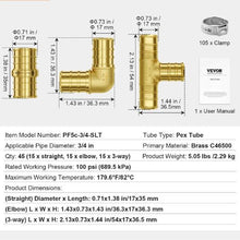3/4" Brass Push-Fit for Air (Straight,Elbows,Tees) Pipe Fittings (45PCS)