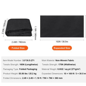 10 x 100' Ft 8OZ Ground Cover Weed Control Fabric Non-Woven Geotextile Fabric GDF-3.0*30.5-271