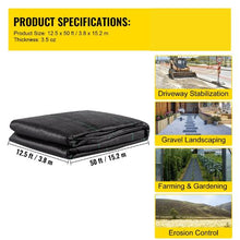 12.5 x 50' Ft Black Geotextile Fabric 3.5oz Woven PP Driveway Drain Cloth with 600lbs TGB-6522