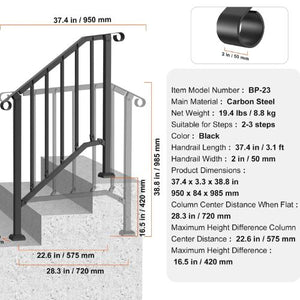 2-3 Steps Black Porch Deck Handrails for Outdoor for Seniors