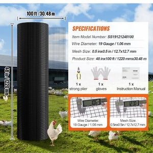 48 Inch x 100 Ft 19 Gauge Chicken Wire Fence Roll Galvanized Wire Mesh Roll for Chicken Coop Barrier Hardware Cloth SS19121248100