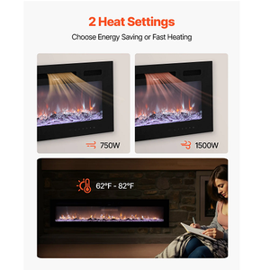 72-Inch Electric Fireplace, 1500W, Wall-Mounted & Recessed, Flat Style, with Remote Control