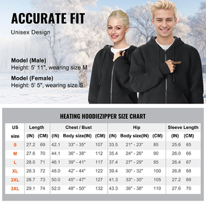 7.4V Battery-Powered Electric Heated Zip Up Sweatshirt for Men & Women, 5 Heating Zones, Lightweight Warm Outdoor Hoodie, Size XXXL, Black