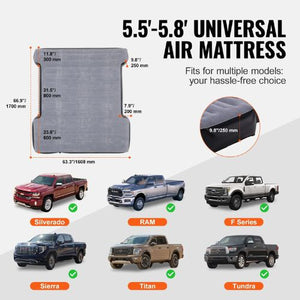 5.5–5.8FT Inflatable Camping Truck Bed Air Mattress with 12V Pump, 2 Pillows & Carry Bag