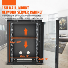 500 lbs Capacity 15U Wall Mount Server Cabinet with Locking Glass Door