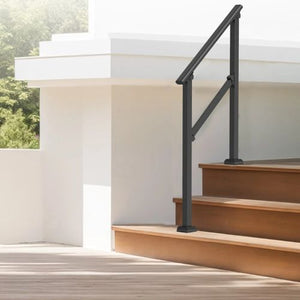 2-3 Steps Black Porch Deck Handrails for Outdoor for Seniors