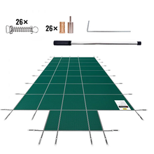 18x36 ft Inground Pool Safety Cover with 4x8 ft Center End Steps & Protrusions – Green Mesh Winter Safety Cover