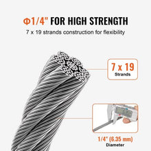 1/4 Inch 7x19 Strand Carbon Steel Braided Aircraft Cable 250FT With Gloves