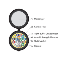 Outdoor Messenger Series Ultra Fox 12 Fiber Polyethylene Single Mode 900µm Tight Buffer 1/4 Inch Galvanized Steel Black Cable MX012ASLX9KAG3
