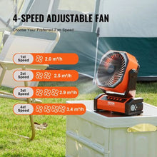 9 Inch Portable Rechargeable Fan with LED Lantern 4-Speed Adjustable, 45°/90° Automatic Swivel, Timer, USB Battery-Powered Fan