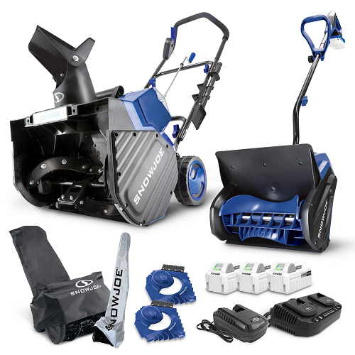 24V Cordless Snow Shovel & 48V Cordless Snow Blower with 3 x 4.0 Ah Batteries, 2 Chargers, Ice Scrapers, and Covers