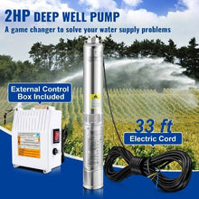 37GPM, 427ft Head, 230V, 4" Stainless Steel, 33ft Cord & Control Box, IP68 2HP Deep Well Submersible Pump for Home, Irrigation & Industrial Use
