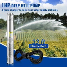 37GPM, 207ft Head, 230V, 4" Stainless Steel, 33ft Cord, IP68 1HP Deep Well Submersible Pump  for Home, Irrigation & Industrial Use