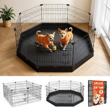 Dog Playpen 24" 8-Panel Foldable Metal Pet Fence with Door & Pad (Black)