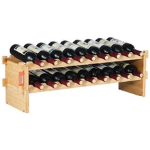 18 Bottle Wine Rack with 2-Tier Solid Bamboo Wood Storage Racks for Kitchen Bar and Cellar (Natural Color)