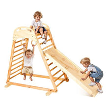 4-in-1 Wooden Indoor Jungle Gym, Montessori Climber Playset with Slide, Rock, Ladder & Gym Rings