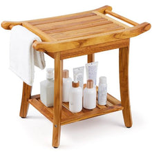 Teak Shower Bench Waterproof with Storage Shelf & Non-Slip Feet 300 LBS Capacity